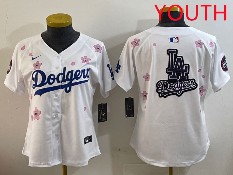 Youth Los Angeles Dodgers Blank White Sakura Edition 2025 Nike MLB Jersey style 19->youth mlb jersey->Youth Jersey